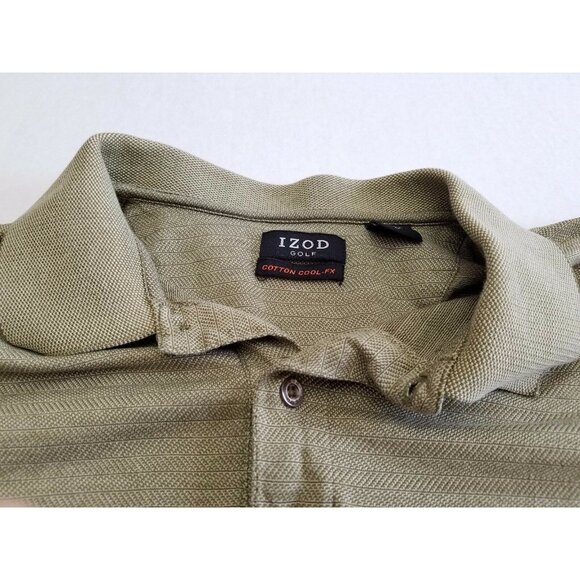 Izod Golf Cotton Cool-FX Polo Shirt Mens Sz Medium Olive Short Sleeve Collared - Picture 10 of 12